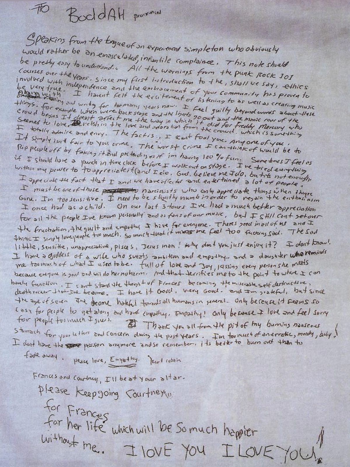 letter kurt cobain